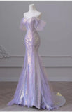 Niulatu Sweetheart Sequin Mermaid Gown-Fairytale Beaded Tulle Train Long Prom Dress for Events HZ1026
