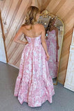 Niulatu A-Line Sweetheart Floral Printed Long Prom Dresses HZ1026