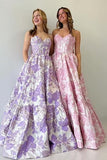 Niulatu A-Line Sweetheart Floral Printed Long Prom Dresses HZ1026