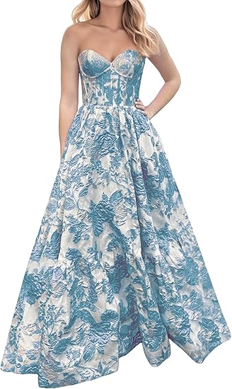 Niulatu A-Line Sweetheart Floral Printed Long Prom Dresses HZ1026