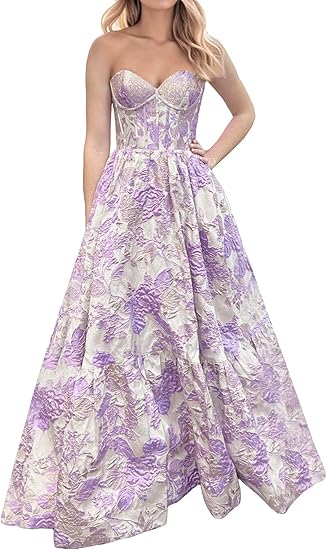 Niulatu A-Line Sweetheart Floral Printed Long Prom Dresses HZ1026