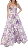 Niulatu A-Line Sweetheart Floral Printed Long Prom Dresses HZ1026