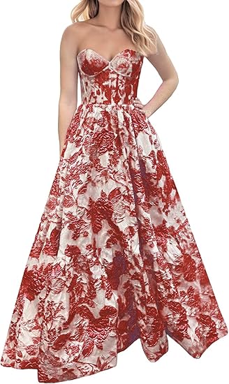 Niulatu A-Line Sweetheart Floral Printed Long Prom Dresses HZ1026