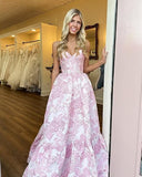 Niulatu A-Line Sweetheart Floral Printed Long Prom Dresses HZ1026