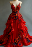 Niulatu A-line Wedding Dress ??Chiffon 3D Applique Evening Dress HZ1026