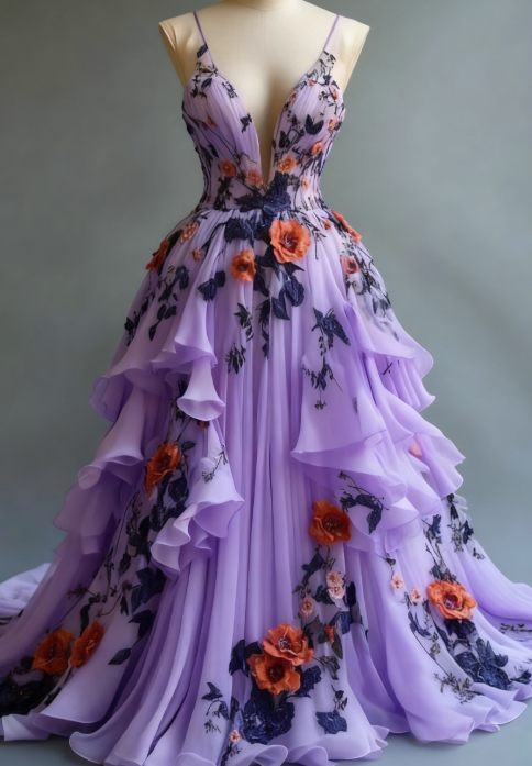 Niulatu A-line Wedding Dress ??Chiffon 3D Applique Evening Dress HZ1026