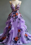 Niulatu A-line Wedding Dress ??Chiffon 3D Applique Evening Dress HZ1026
