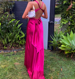 Niulatu Yellow ??A-Line Long Prom Dress for Party&Guest-V Neck Satin Beautiful Backless Formal Evening Dress HZ1026