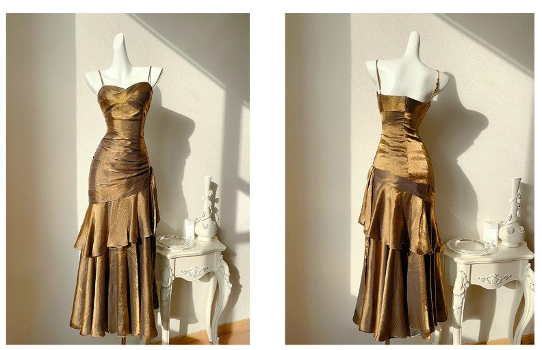 Niulatu Spaghetti Straps Blue Chiffon Satin Ruffles Long Prom Dresses Fairytale Evening Dresses HZ1026