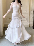 Niulatu Spaghetti Straps Blue Chiffon Satin Ruffles Long Prom Dresses Fairytale Evening Dresses HZ1026