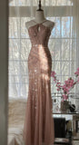 Niulatu Blush Pink Spaghetti Strap Mermaid Tulle Sequin Long Prom Dress Beaded Graduation Prom Adult Ceremony Dress HZ1026