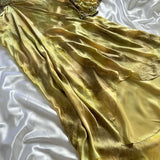 Niulatu Gold Spaghetti Strap Silk Sheath Prom Dresses Beaded Evening Gowns with Scarf HZ1026