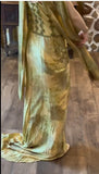 Niulatu Gold Spaghetti Strap Silk Sheath Prom Dresses Beaded Evening Gowns with Scarf HZ1026