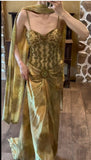Niulatu Gold Spaghetti Strap Silk Sheath Prom Dresses Beaded Evening Gowns with Scarf HZ1026