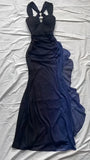 Niulatu dresses under $160||Elegant Gradient Navy Blue Sheath Spaghetti Straps Sparkling Chiffon Prom Dress for Party HZ1026