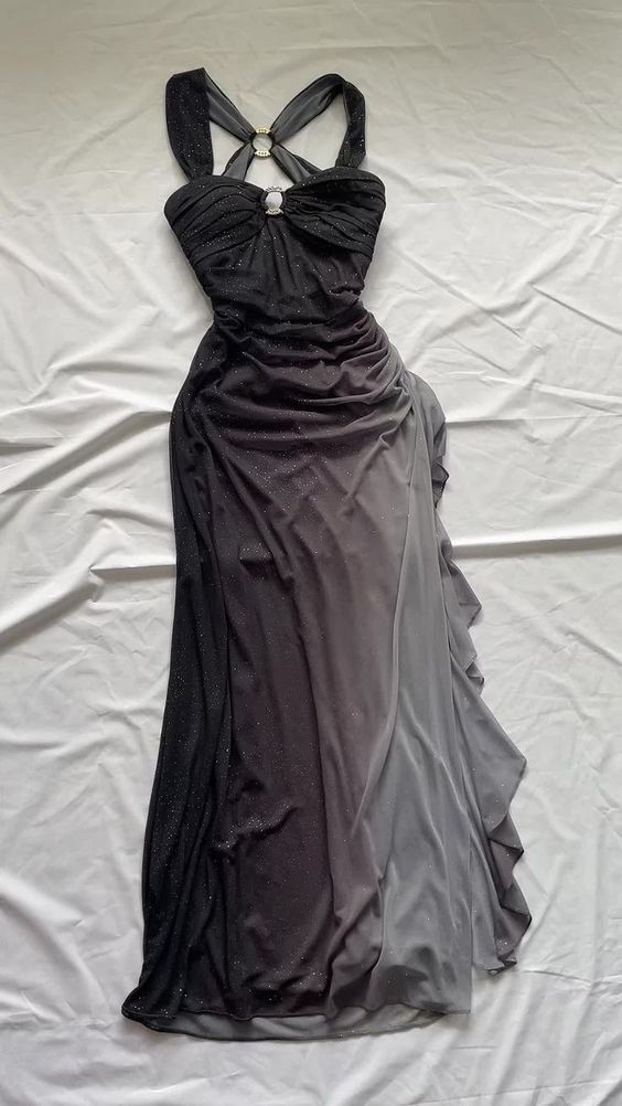 Niulatu dresses under $160||Elegant Gradient Navy Blue Sheath Spaghetti Straps Sparkling Chiffon Prom Dress for Party HZ1026