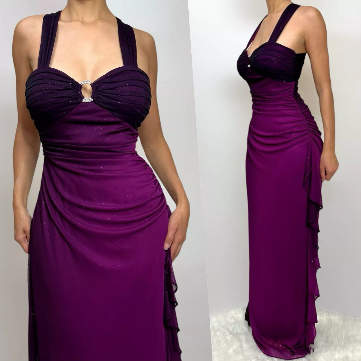 Niulatu dresses under $160||Elegant Gradient Navy Blue Sheath Spaghetti Straps Sparkling Chiffon Prom Dress for Party HZ1026