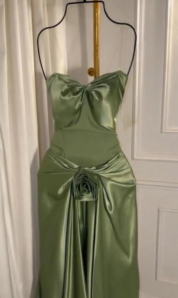 Niulatu Green Strapless Mermaid Formal Dresses Sweetheart Evening Dresses Elegant Satin Long Prom Dresses HZ1026