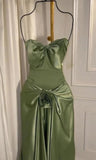 Niulatu Green Strapless Mermaid Formal Dresses Sweetheart Evening Dresses Elegant Satin Long Prom Dresses HZ1026