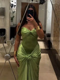 Niulatu Green Strapless Mermaid Formal Dresses Sweetheart Evening Dresses Elegant Satin Long Prom Dresses HZ1026