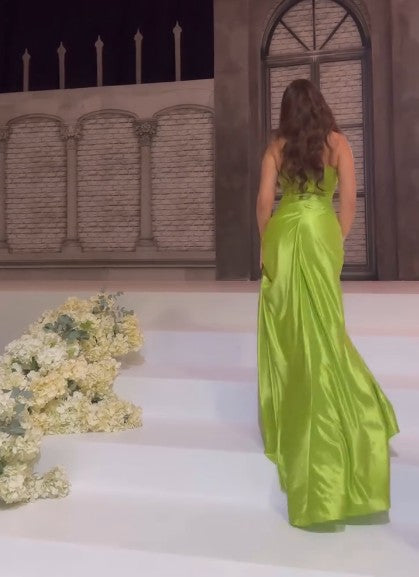 Niulatu Green Strapless Mermaid Formal Dresses Sweetheart Evening Dresses Elegant Satin Long Prom Dresses HZ1026