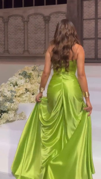 Niulatu Green Strapless Mermaid Formal Dresses Sweetheart Evening Dresses Elegant Satin Long Prom Dresses HZ1026