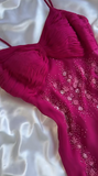 Niulatu Fuchsia Spaghetti Straps Sheath Chiffon Beading Long Prom Dresses Vintage Evening Gowns HZ1026