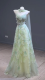 Niulatu Strapless Green A-Line Birthday Dress Tulle Long Prom Dresses Elegant Evening Gowns with Beading HZ1026