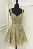 Niulatu Gold Sweetheart Neck A-Line Tulle Sequin Short Prom Dresses Sweet 16 Dress HZ1031