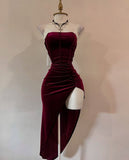 Niulatu Burgundy Strapless Party Dress Bodycon Satin Short Evening Gowns Sexy Birthday Dresses HZ1031