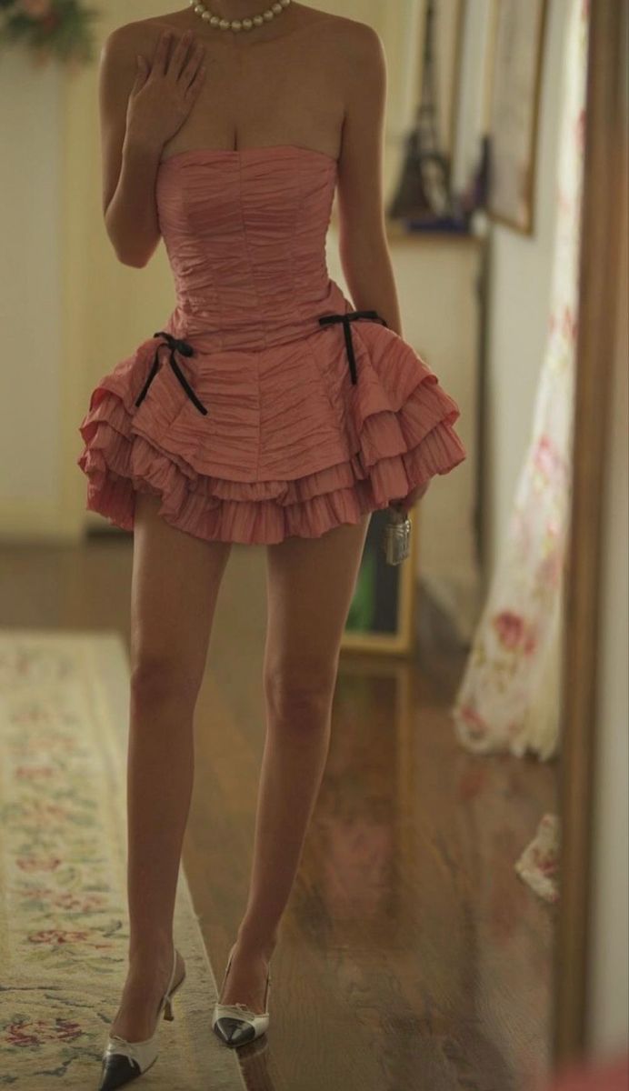 Niulatu Pink Strapless A-Line Layered Short Prom Dresses Sweet 16 Dress HZ1031