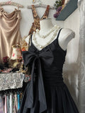 Niulatu Black Spaghetti Straps A-Line Taffeta Short Prom Dresses Vintage Evening Gowns HZ1031