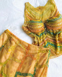 Niulatu Yellow Two-piece Long Prom Dresses Tulle Birthday Dress with Sequins HZ1026