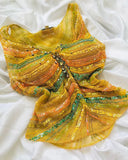 Niulatu Yellow Two-piece Long Prom Dresses Tulle Birthday Dress with Sequins HZ1026