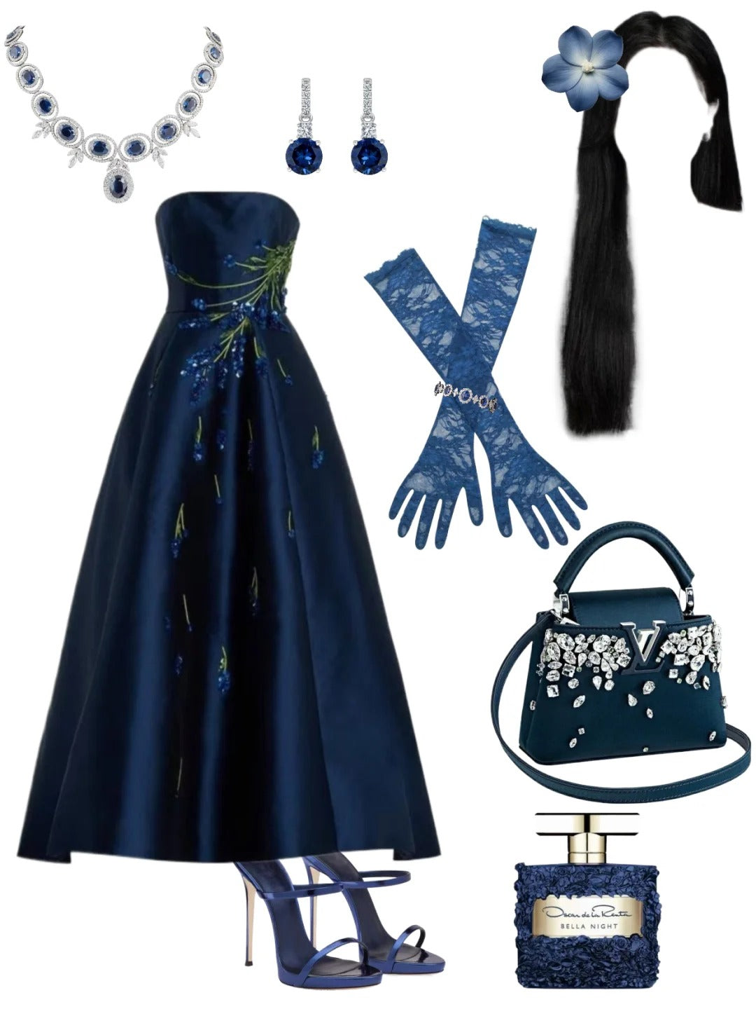 Niulatu Navy Blue A-Line Evening Gowns Satin Sequin Strapless Prom Dresses Elegant Birthday Party Outfits HZ1031