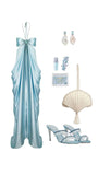Niulatu Light Blue Sheath Birthday Dress Halter Neck Satin Party Dress Casual Evening Dress HZ1031