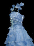 Niulatu Light Blue Organza Long Ball Gowns Beaded Appliqu¨¦s Tiered Bridal Gowns Cute Quinceanera Dress HZ1031