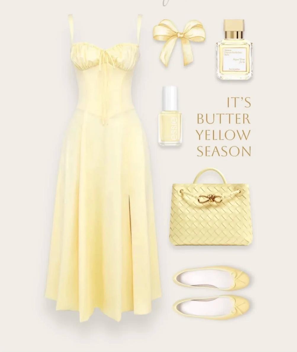 Niulatu Butter Yellow Spaghetti Strap Tea Length Party Dress Cute Ball Gown 16th Birthday Outfit HZ1031