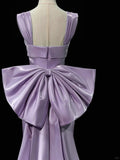 Niulatu Purple Mermaid Evening Gowns Elegant Satin Square Neck Long Prom Dresses with Bow HZ1031