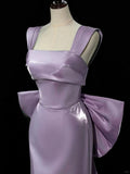 Niulatu Purple Mermaid Evening Gowns Elegant Satin Square Neck Long Prom Dresses with Bow HZ1031