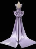 Niulatu Purple Mermaid Evening Gowns Elegant Satin Square Neck Long Prom Dresses with Bow HZ1031