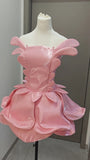 Niulatu Pink Strapless Short Ball Gown 1 6th Birthday Dress Middle School Hoco Dresses HZ1031