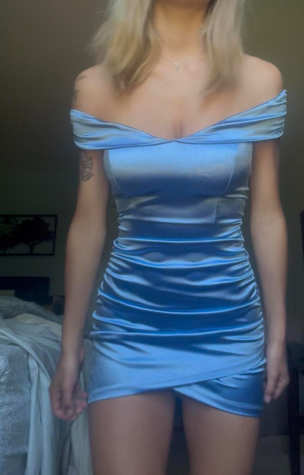 Niulatu Blue Off Shoulder Bodycon Short Formal Dress Satin Homecoming Dresses Elegant Birthday Outfit Party Dresses HZ1031