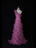 Niulatu Purple One Shoulder Formal Dress Mermaid Chiffon Evening Gowns Stunning Prom Dresses HZ1031