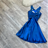 Niulatu A-Line Short Prom Dresses Halter Neck Satin Homecoming Dresses Royal Blue Birthday Dresses HZ1026