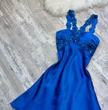 Niulatu A-Line Short Prom Dresses Halter Neck Satin Homecoming Dresses Royal Blue Birthday Dresses HZ1026