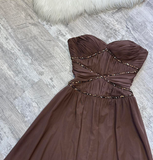 Niulatu Chocolate A-Line Short Birthday Party Dress Spaghetti Strap Homecoming Dress HZ1026