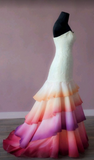 Niulatu Strapless Mermaid Tiered Tulle Long Prom Dress Appliques Formal Evening Dress HZ1026