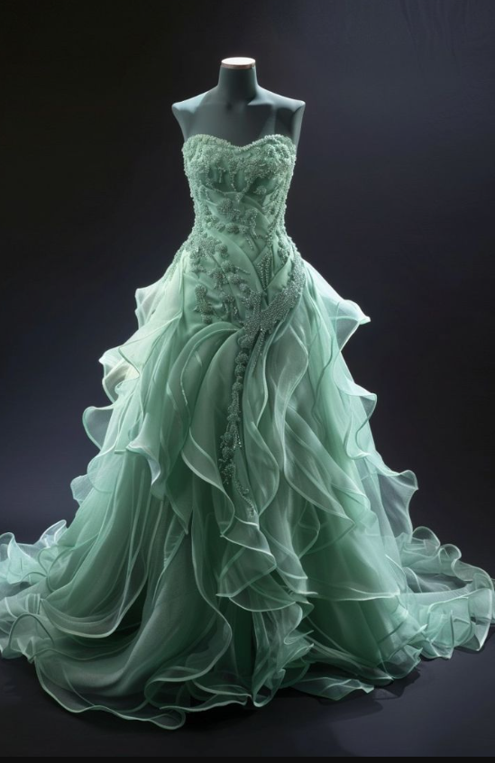 Niulatu Sweetheart A-Line Tulle Beaded Long Prom Dresses, Green Quinceanera Dresses HZ1026