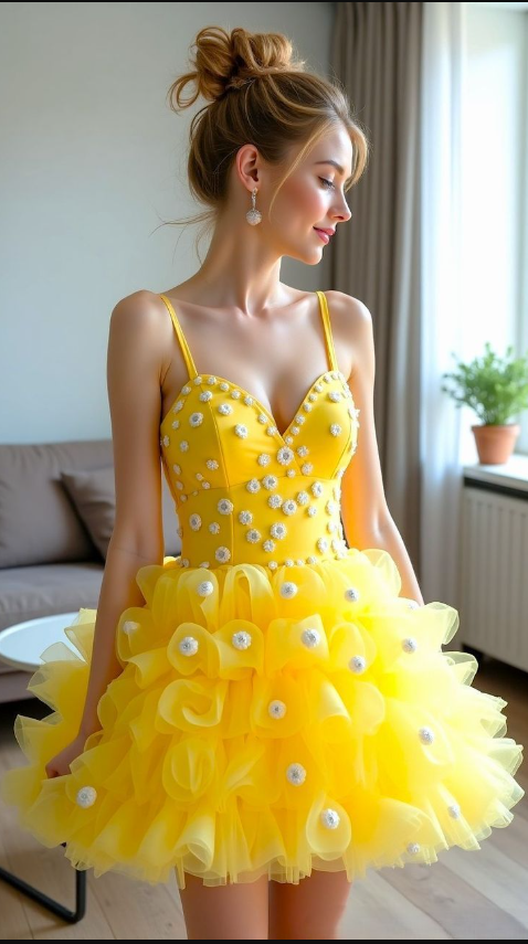 Niulatu Spaghetti Strap Ball Gown Tulle Short Prom Dress Yellow Homecoming Dress HZ1026